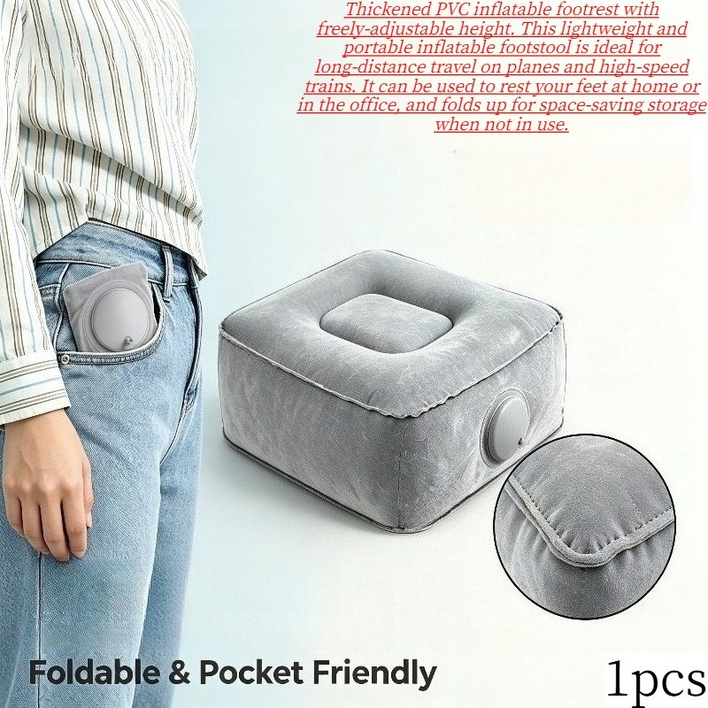 TEMU 1pc Adjustable Height Inflatable Foot Rest Pillow, Thick Pvc Press-inflate Leg Support Stool, Portable Foot Cushion For Airplane Long-haul