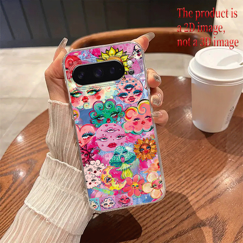 휴대폰 케이스 - 일러스트 만화 2d 플랫 패턴 휴대폰 케이스, google pixel 6 6a pixel 7 7a  에 적합, google pixel 8 8a 8pro에 적합한 만화 투명 풀 커버 케이스, 고화질 tpu 낙하 방지 보호 케이스, google pixel 9 51 