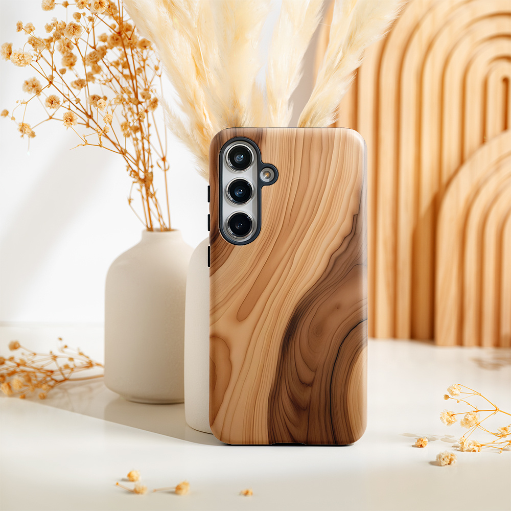 TEMU Phone Case - Wooden Swirls Abstract Aesthetic Art -one Film Case, Tough, Dual Layered Case For Superior Protection, For Galaxy S25/s25 Plus/s25