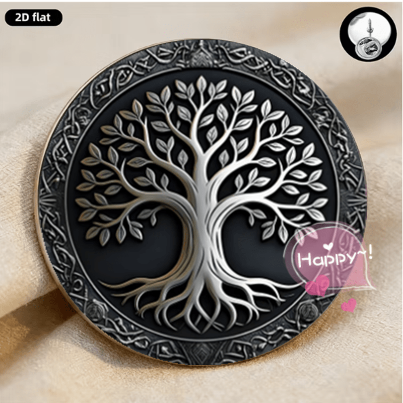 TEMU 1pc, 2d Nordic Tree Of Life Brooch Celtic Knot Theme Stainless Steel Badge Retro Mysterious Additions Unisex Exquisite Brooch Outfit Decoration