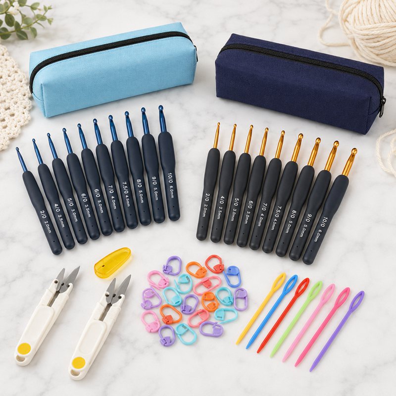 Image of 52pcs 2 Tone Crochet Hook Tool Set Including Crochet Hooks And 9 Golden Crochet Hooks Crochet Hooks Sizes From 2.0 Millimeters To 6.0 Millimeters Equipped With 1 Navy Storage Bag And Storage Bag 2