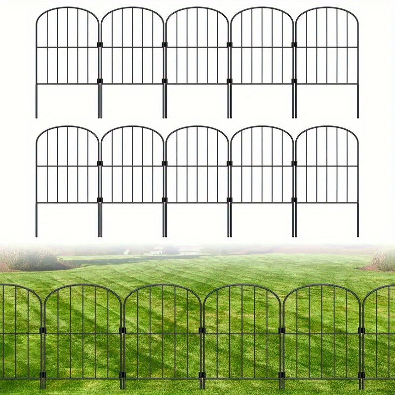 

10 Panels Garden Fence 10ft X 24in Metal Decorative Arched Wire Animal Baarrier Fence For Dog Yard Patio Outdoor Landscape Decor