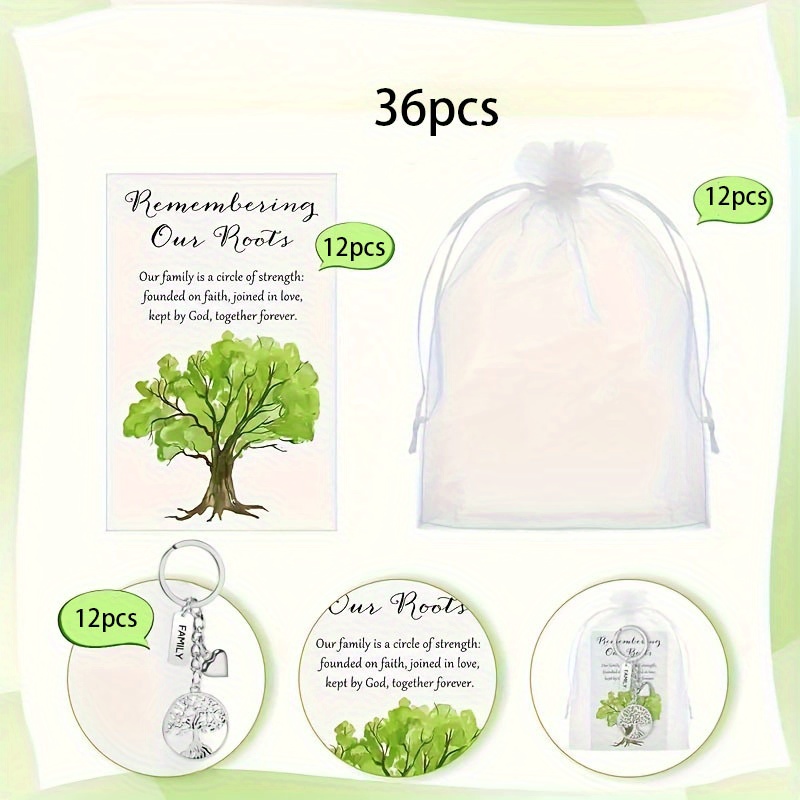 E-shop Geschenk für Sie/Ihn 36 Stück/12 Sets für Familientreffen Dekorationsbaum Schlüsselanhänger Großpackung mit Karten und Organzabeuteln für