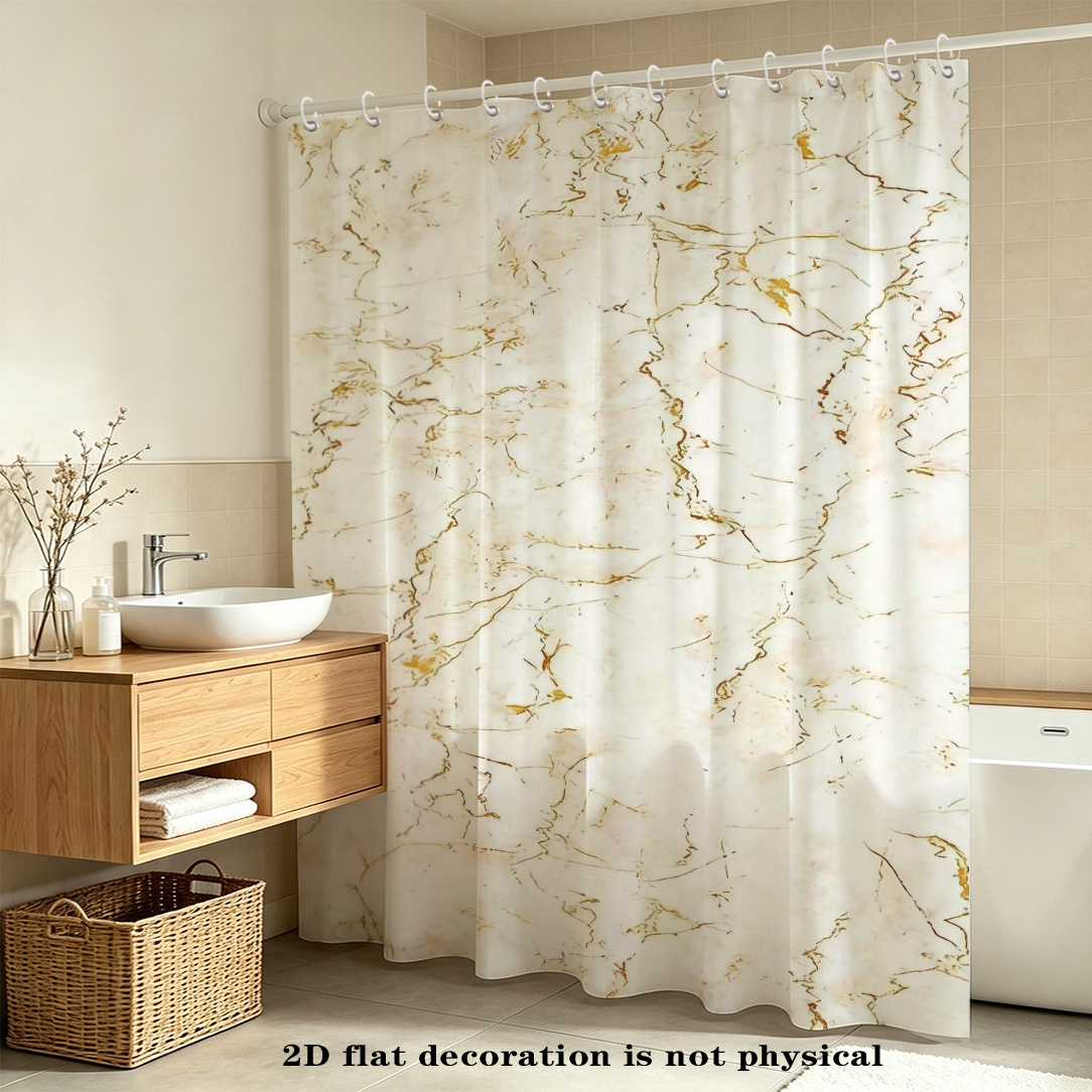 TEMU 2d Flat, 2d Flat, 2d Curtain 1pc, White Texture Curtain, Light , Polyester Fabric, Includes Hook, Aesthetic Bathroom Accessory, Modern Light
