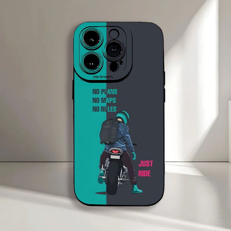 TEMU Phone Case: Motorcycle Pattern Uv Printing Matte Phone Angel Eyes Soft Phone Case Cover 360 Degree Full Protection For Iphone 16 11 12 13 14 15