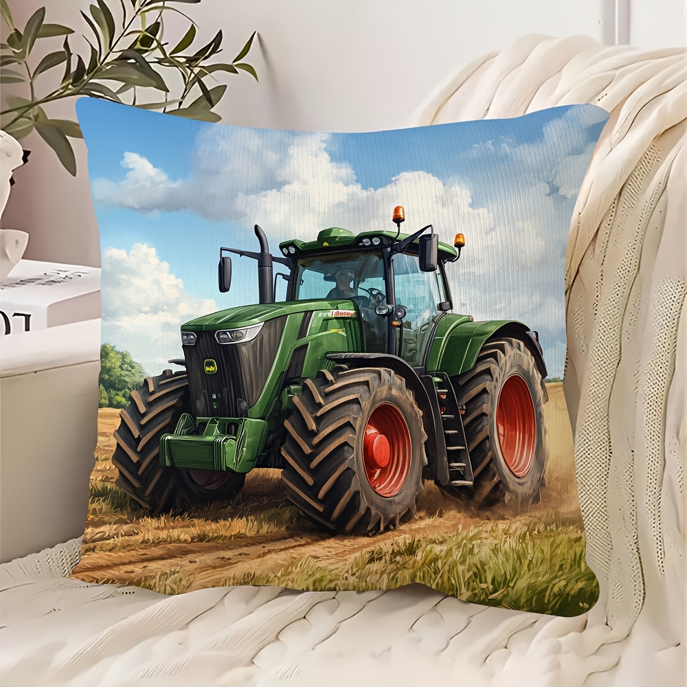 TEMU A Tractor-themed Decorative Pillowcase - Featuring A Zipper Closure, With Tractor And Field Pattern - Ideal For Tractor Enthusiasts' Home/office