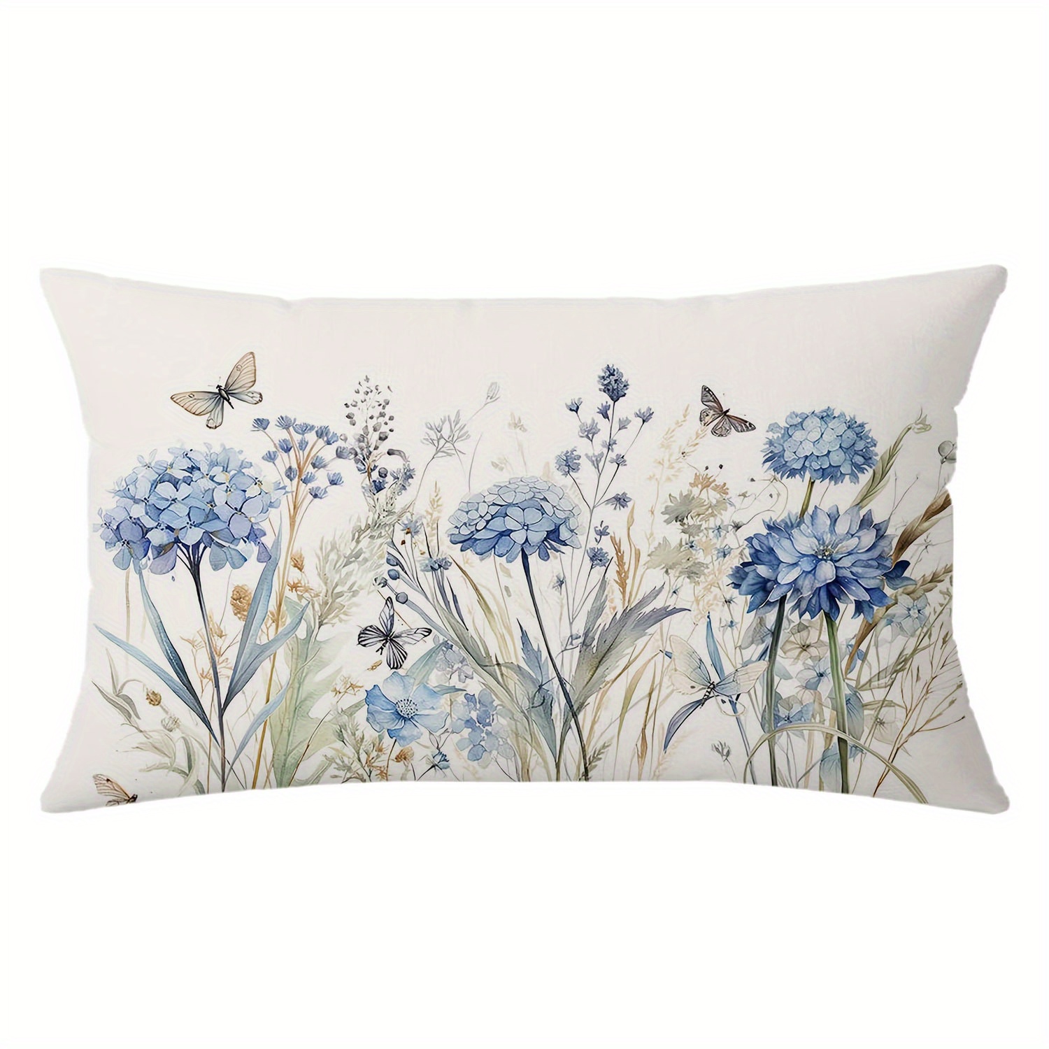 TEMU 1pc Watercolor Blue Hydrangea And Decorative Throw Pillow Cover, Design, Machine Washable Indoor/ Outdoor Decor For Sofa Patio, Patio Decor