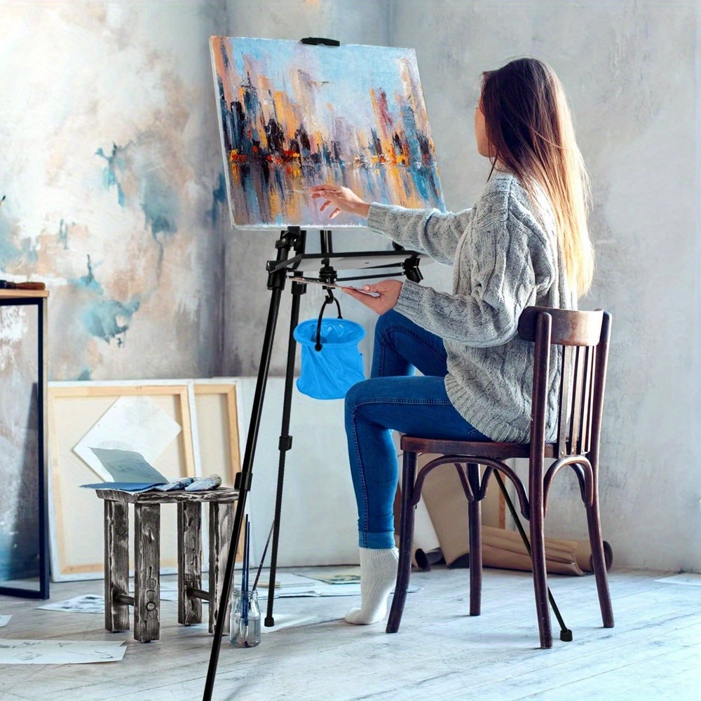 Image of Adjustable Aluminum Easel With A Height Range Of 50-155cm, Featuring Non-slip Rubber Feet, Ideal For Painting, Displaying, And Advertising