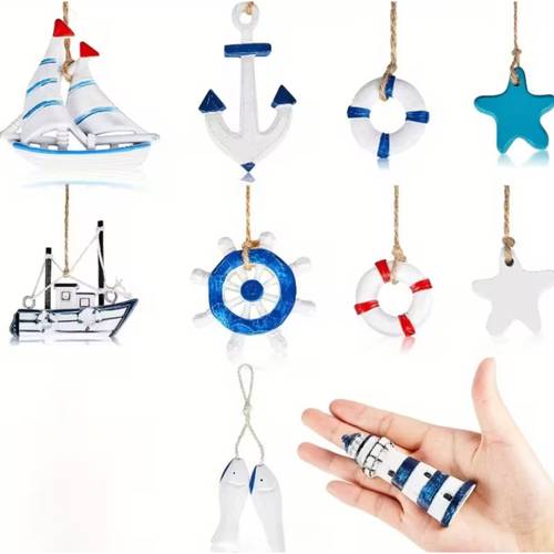 10pcs nautical hanging decorations suitable for home office beach party marine themed pendants with sailboats anchors lifebuoys sea creatures nautical wall hanging for year round decor for christmas easter