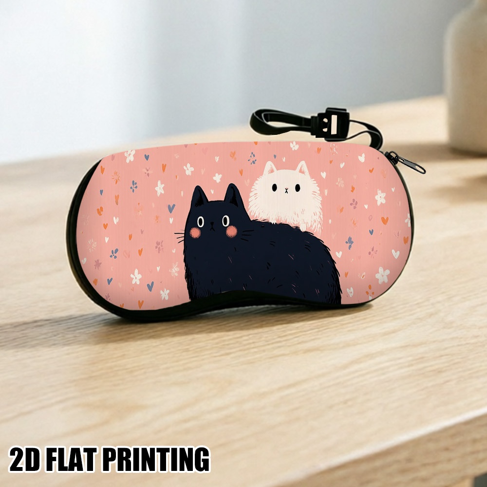1pc 2d flat printing valenes hearts black   eyeglass case soft daily matching fine zipper details ideal small item for personal arrangement