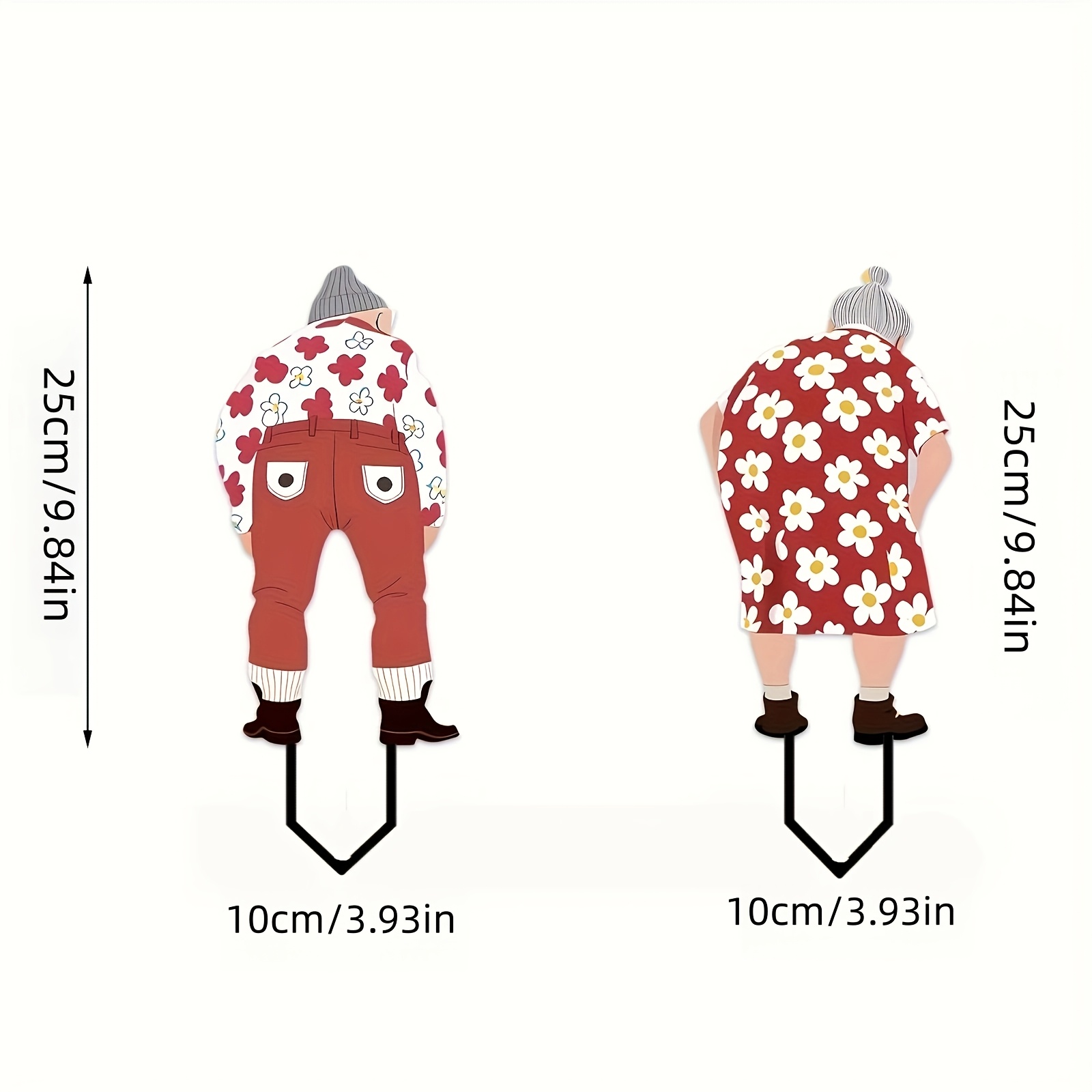 TEMU 2d Flat, [2d Flat] 2d Falt - Set Of 2 Fun Red Flower-filled Garden Stakes For Elderly Men, Outdoor Lawn Art Decor With White Daisies, Adds A