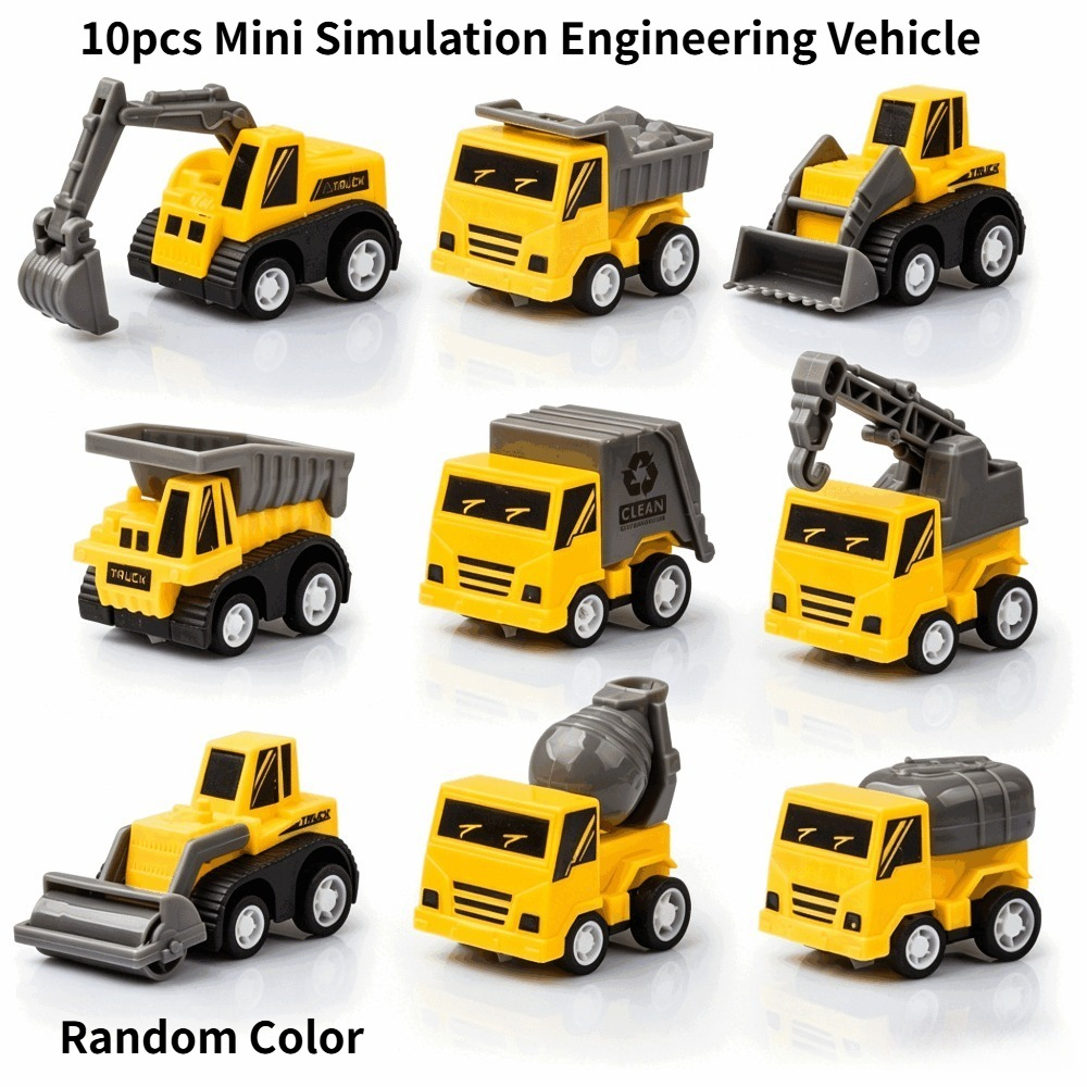 TEMU 10pcs Mini Engineering Car Toys, Simulation Fire Truck, For Batteries, Diverse Styles - Birthday Parties And A Christmas Gift For Children,