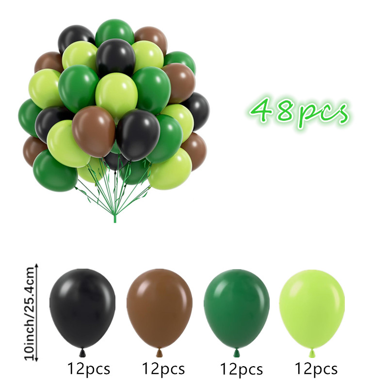 Image of 48pcs Green And Brown Balloons With Black Dark Lime Green Balloons For Jungle Video Game Theme Shower Kids Birthday Party Decorations, For Halloween, Christmas