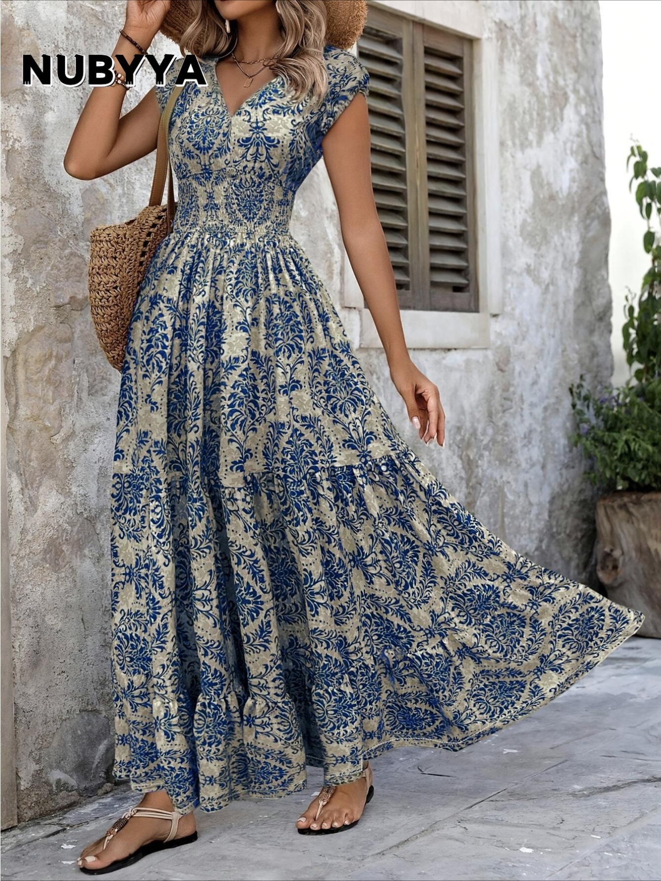 blue dress and white Women's - Flowy & Dress Package Contents Valentines Day Dresses, Shirts Size:Large Waist friendfam25exclusion