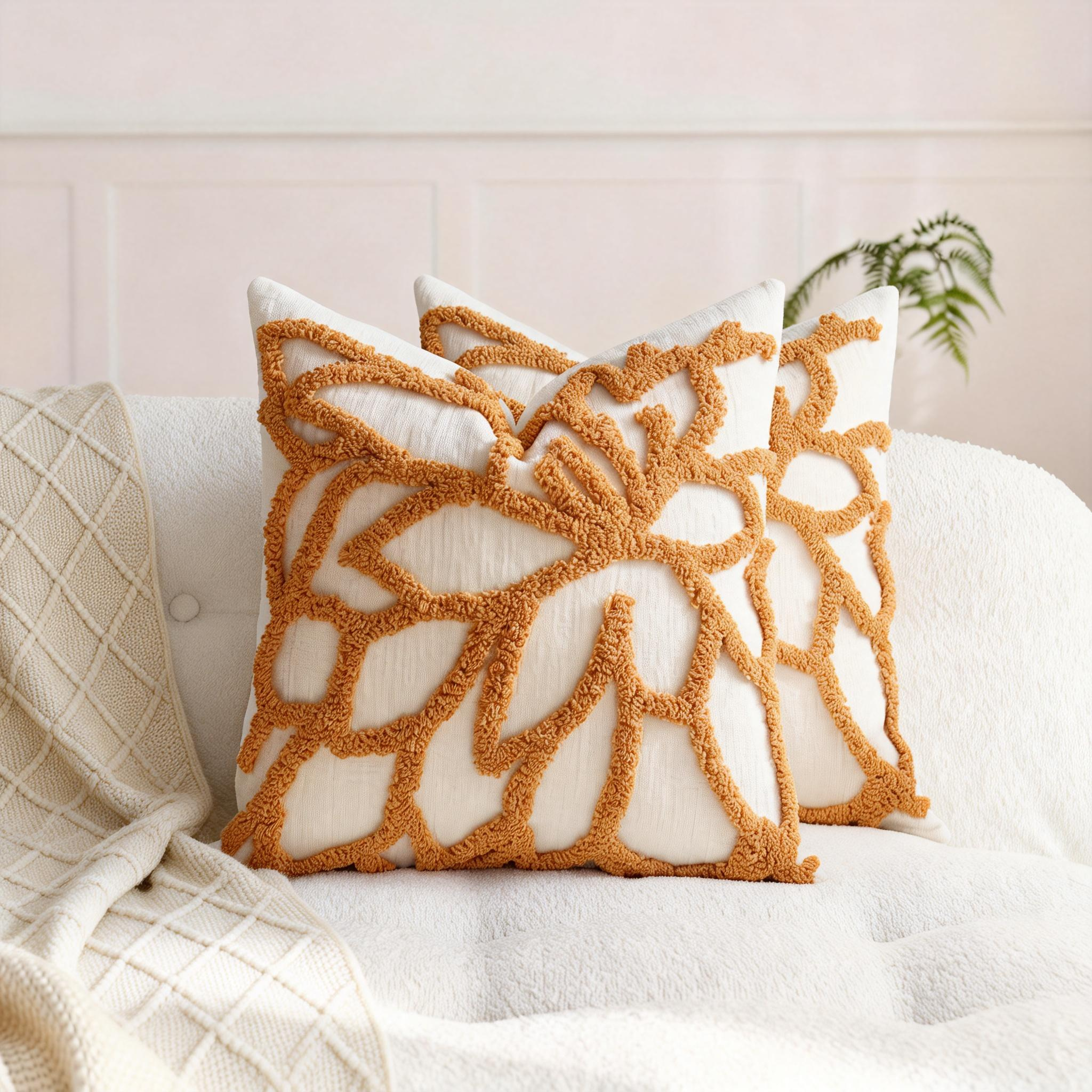 2-Pack Tufted Rose Pillow Covers| Embroidered, Comfortable Polyester Covers with Geometric-Pattern, Zipper Closure, Suitable for Home/Office Use
