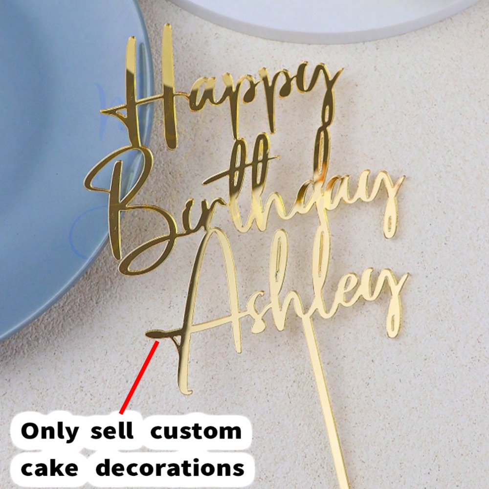 TEMU 1pc Customizable Name Acrylic Cake Topper, Customizable Name Text, Laser-cut Mirror Acrylic, Birthday Party Cake Decoration, Birthday Gift,