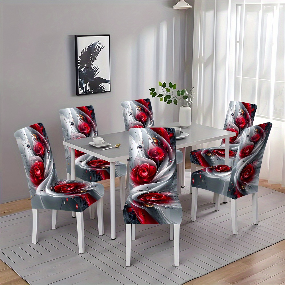 

Open-2/4/6pcs Red New Printed Chair Cover Hotel Home Integrated Chair Cover Universal Home Dining Table Living Room Kitchen Decoration Chair Cover