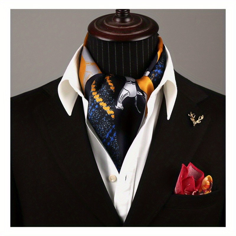 E-shop Eleganter Herren-Doppelseitiger Schal mit Stilvollem Tierdruck und Blau-Gelben Akzenten - Handwaschbar, Retro-Design für Anspruchsvolle