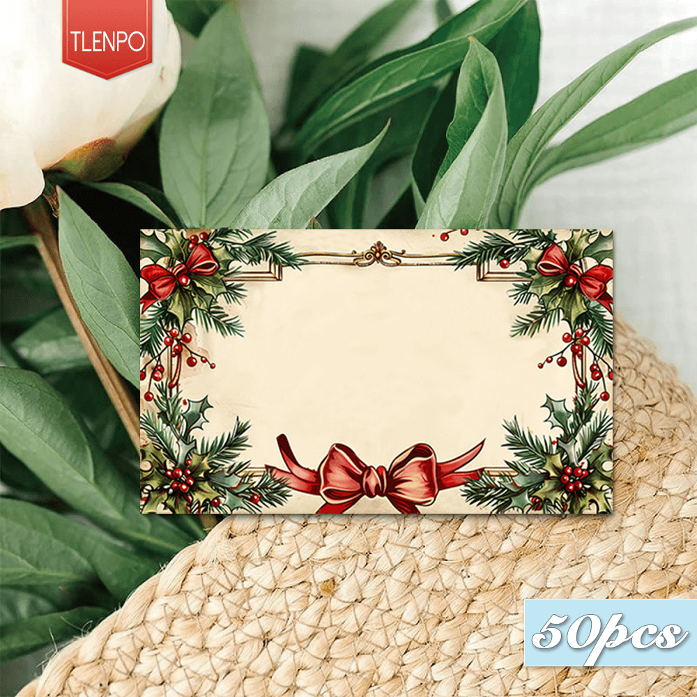 TEMU 50pcs Vintage Christmas Red Bow Holly Blank Writing/message Cards, Classic Christmas Vintage Note Cards, Holiday Cards, Thank You Cards, Blank