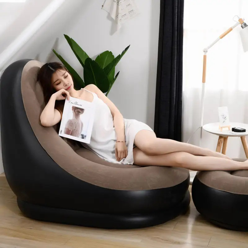 cama de ar para 1   com apoio para os pés - sofá inflável de ar para exterior/interior, cadeira de sol de ar portátil resistente em elegante  / , adequado para  ,  ,  , uso de férias - não é   bomba,    , sofá preguiçoso, cama de ar, sofá cama,   0