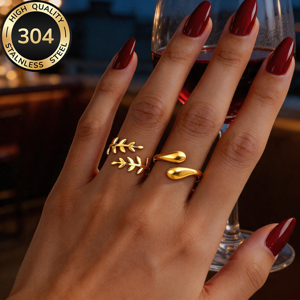 2pcs High-Quality 304 Stainless Steel Golden Open Rings
