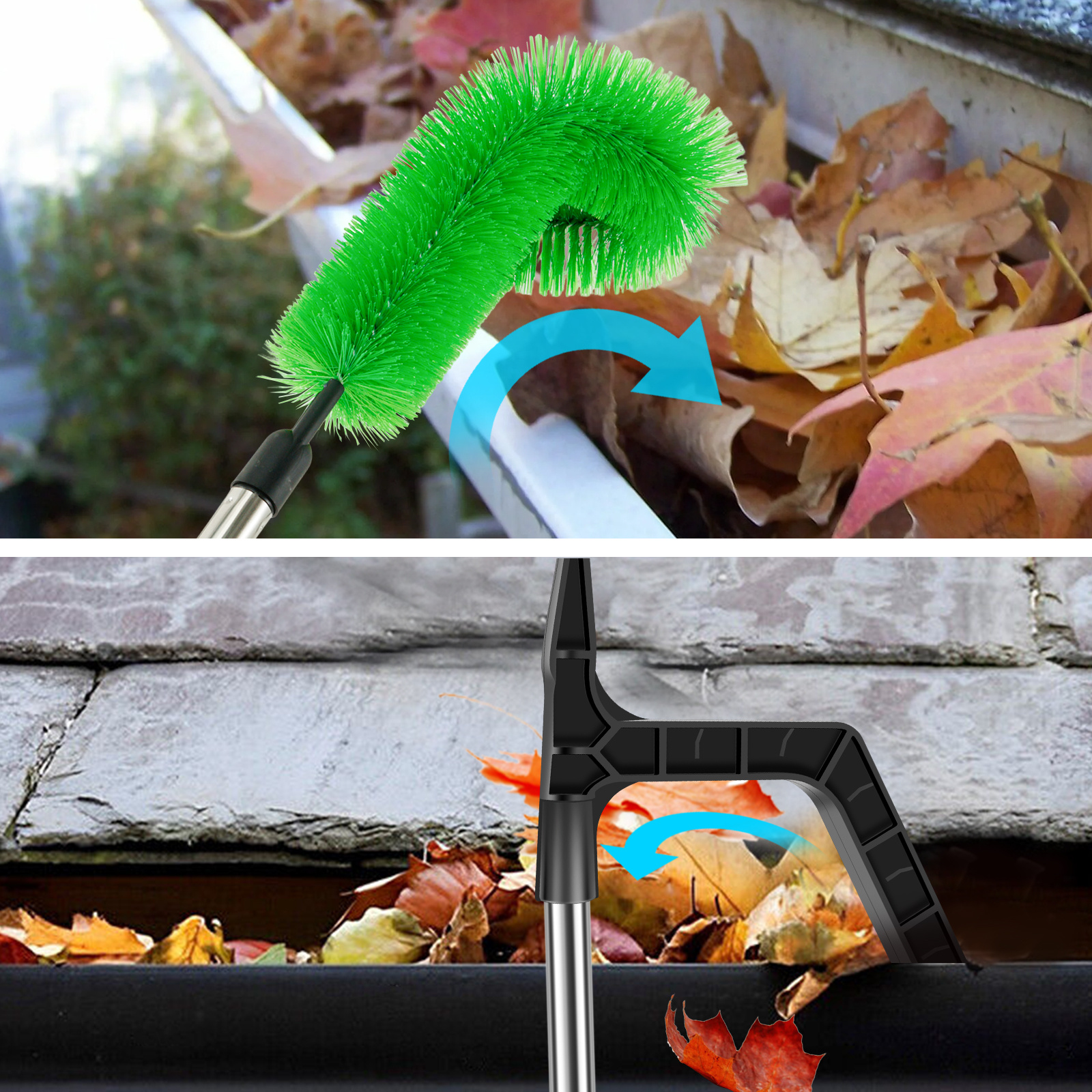 2 in 1 gutter cleaning kit with telescopic pole stainless steel brush leaf shovel 7 section adjustable length for   safe outdoor use details 3