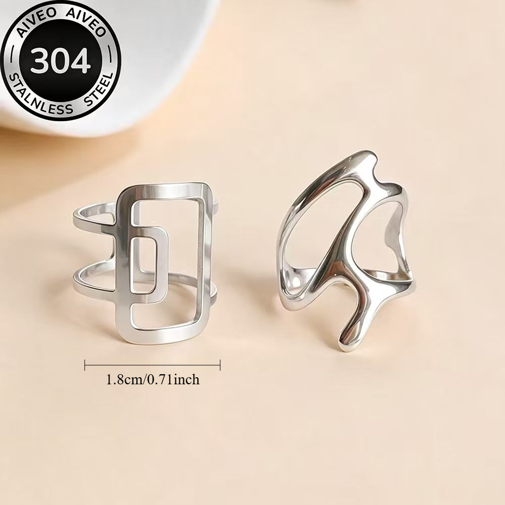 2pc Women's Golden Stackable Open Ring Set, Elegant Design