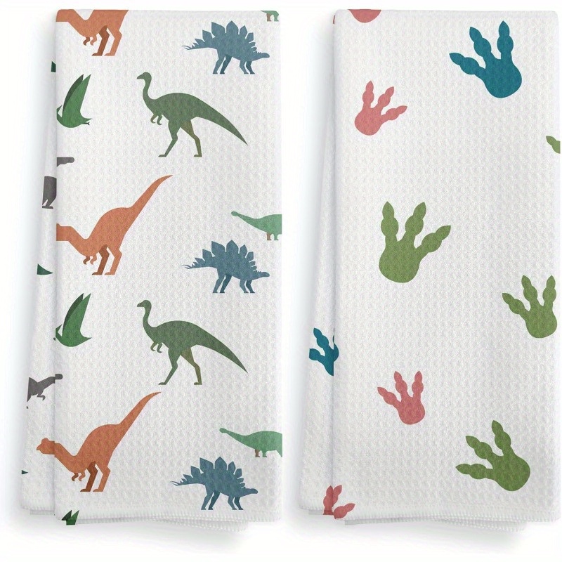 

2pcs Dinosaur Hand Towels For & Teens - 18x26 Inch, Polyester, Machine Washable, Bathroom Decor