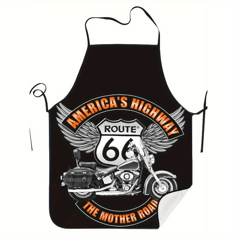 TEMU バイク柄プリント ノースリーブエプロン、大人用 家庭料理 キッチンウェア、キッチンアクセサリー