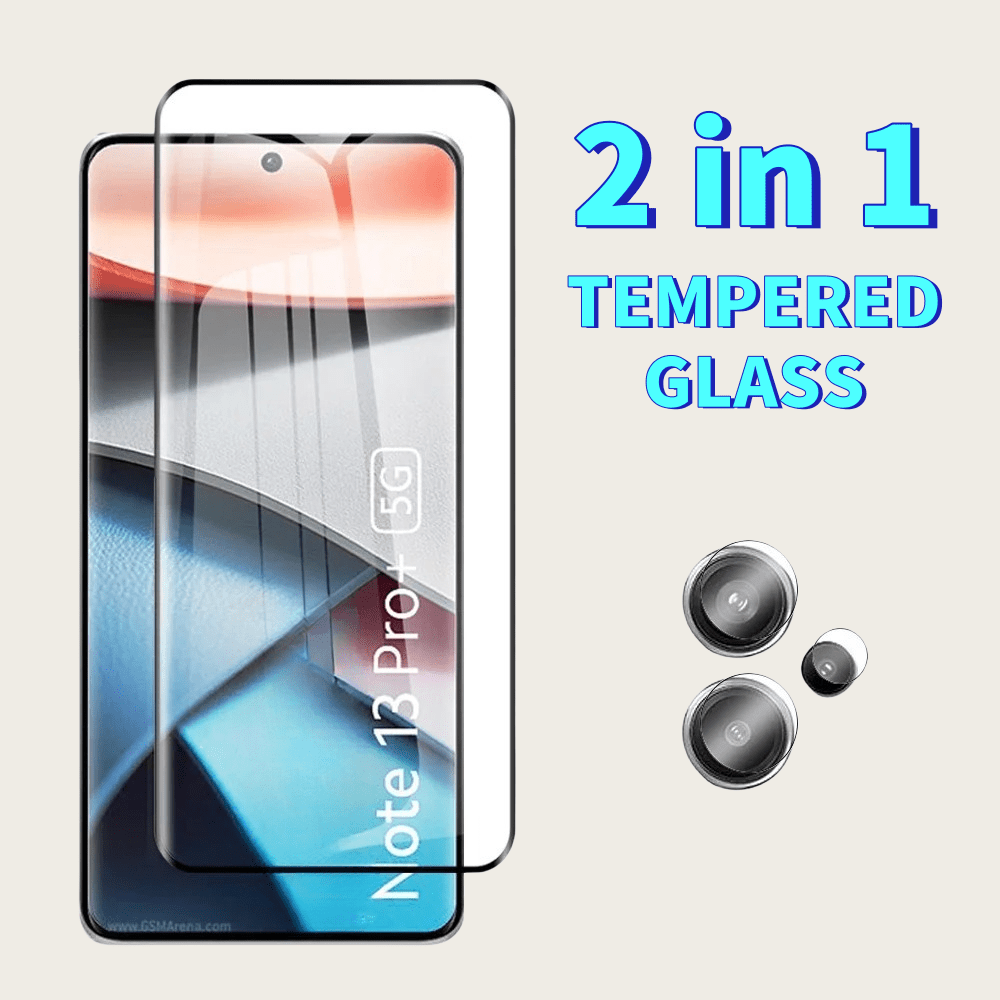 

Verre Trempé 2en1 HD 3D Courbé Couverture Complète pour Xiaomi Pro Plus 5G avec Films pour Lentille de Caméra Arrière pour Note13pro Plus Pro+