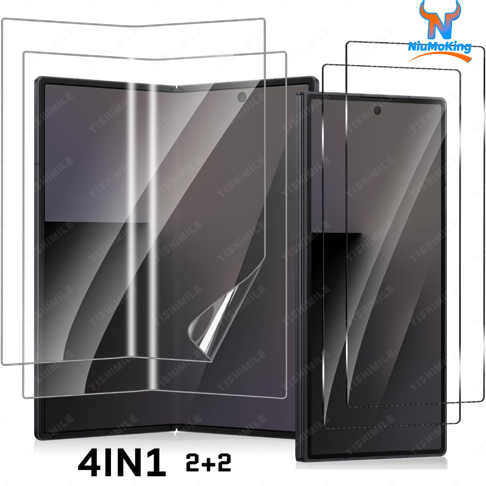 TEMU [4 Pack] Outer Tempered Glass   Inner Flexible Film Screen Protector For Galaxy Z Fold 7 5g/z Fold 6/z Fold 5, Self-, Case Friendly,