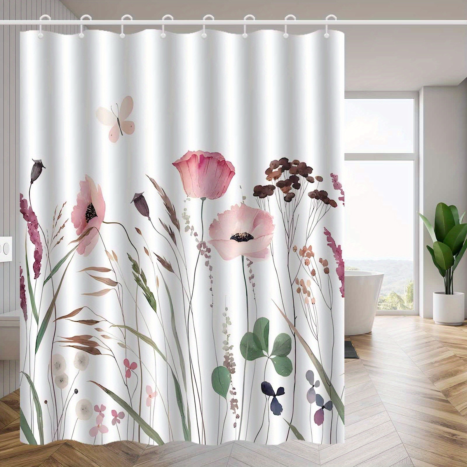 TEMU Jit1pcs Floral Pattern Shower Curtain, High-end Elegant Bathroom Curtain Shower Curtain, Shower Curtain Home Decoration Pattern, Partitioned
