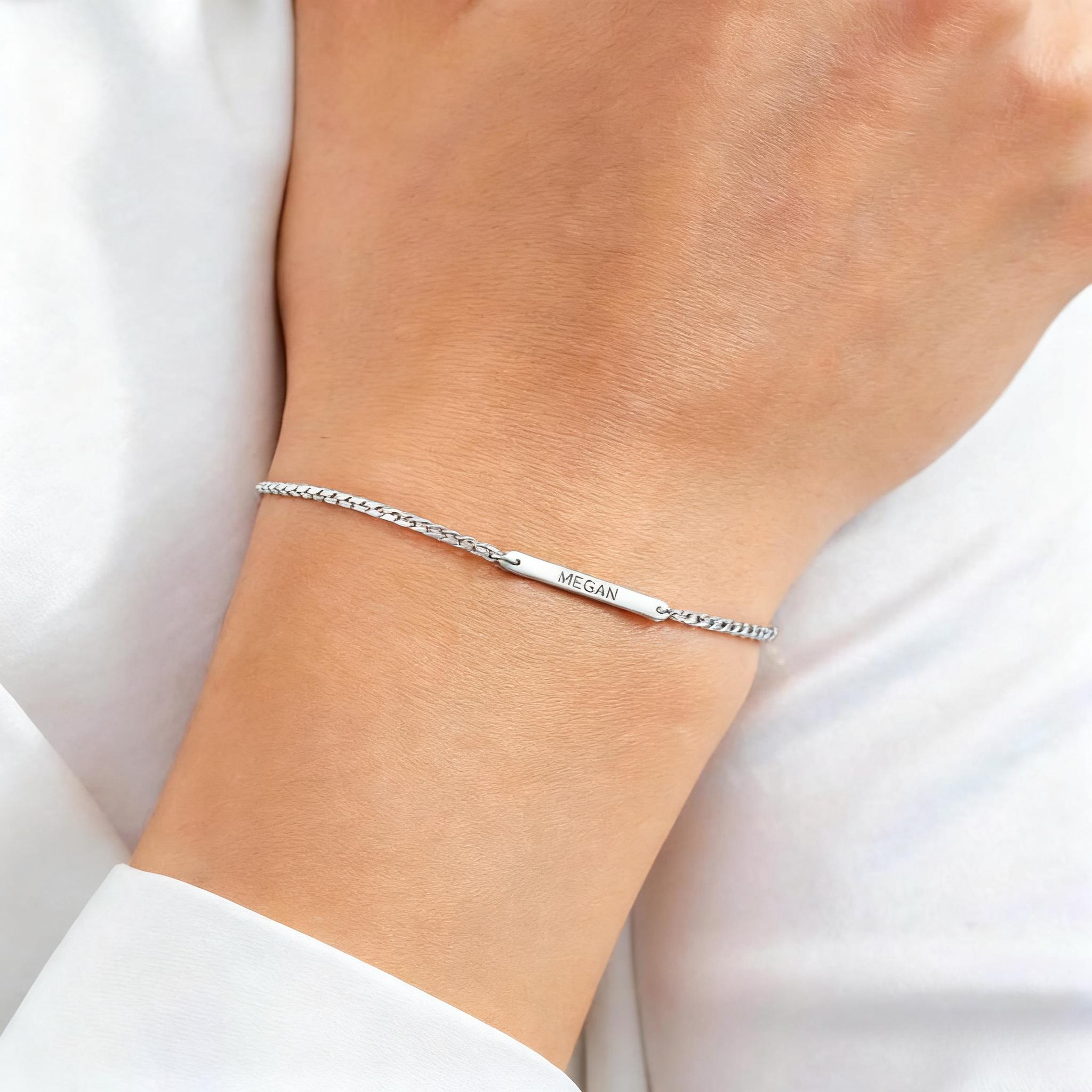 TEMU 1pc Custom Engraved Name Bracelet, Box Chain, Personalized Letters/dates, Perfect For Daily Wear, Vacation, Parties & Dances! Valentine's Day,