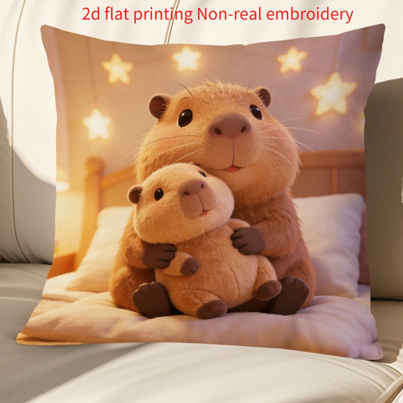 TEMU 1pc 2d Flat Printing Starry Light Capybara Pattern Pillowcase, Home Decor, Suitable For Room Scenes, Bedroom, Living Room, Sofa, Bed, Fabric,