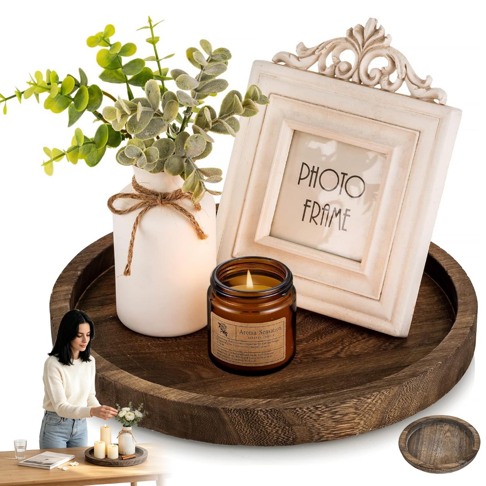 Image of Vintage Style Decorative Tray Ornament, Classic Retro , Storage Design, For Candles, Small Potted Plants And Delicate Vases, Fine Craft Ornament For Indoor Daily Decor Use (non-food Contact)