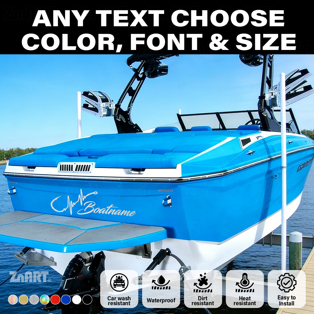 Custom Fish Hook Heartbeat Marine-Grade Reflective Boat Name Sticker