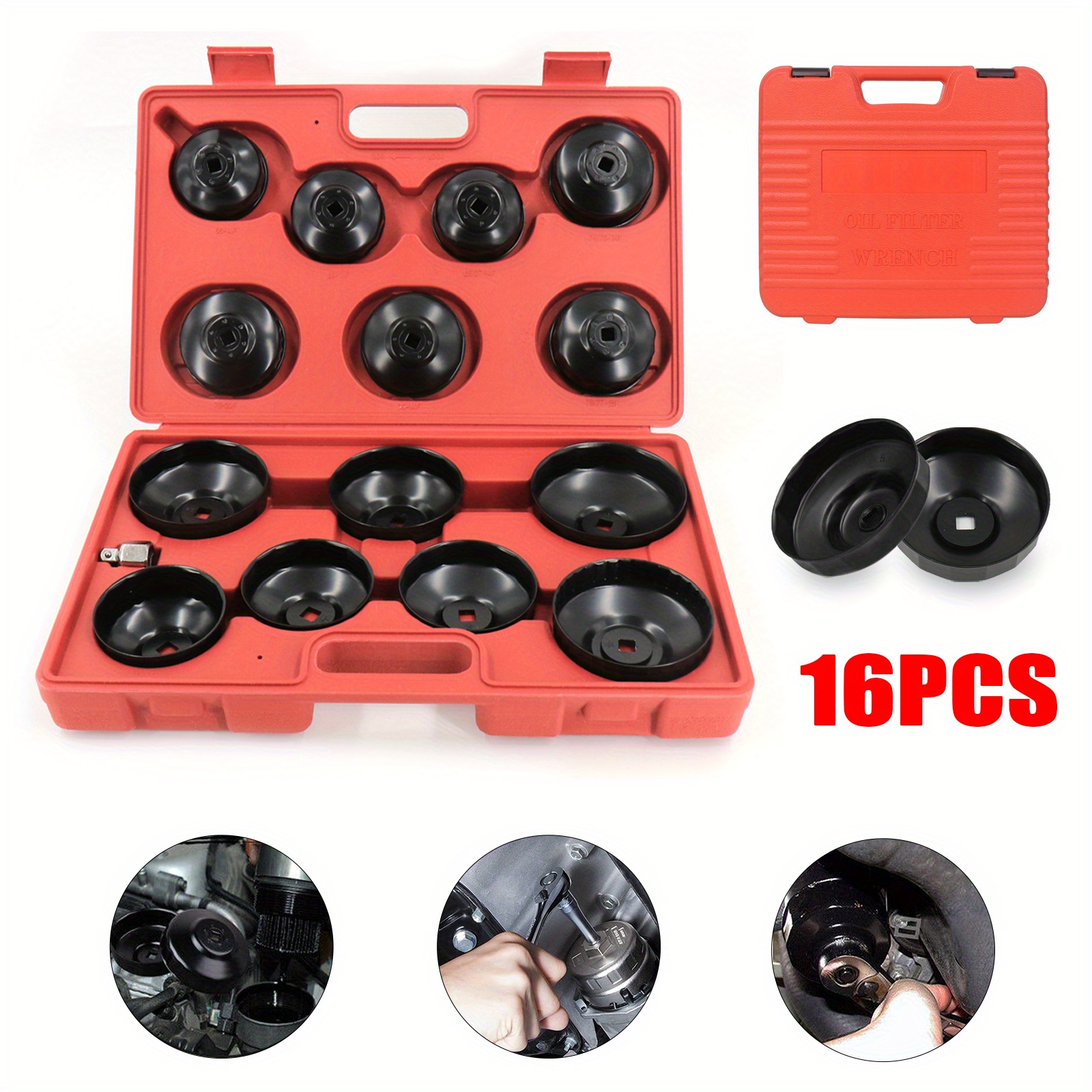 16pcs oil filter wrench set cup type removal tool socket kit 1 2 3 8 adaptor remover automotive universal car repair tool kit removal caps details 2