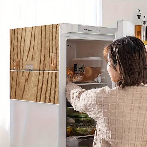 husă pentru frigider 1 buc, stil natural, husă pentru frigider cu model de vânătă imprimat, caracteristici produs proces de imprimare digitală, husă pentru frigider cu buzunar de depozitare, husă pentru cuptor cu microunde, husă superioară pentru frigider de uz casnic, poate ține produse de