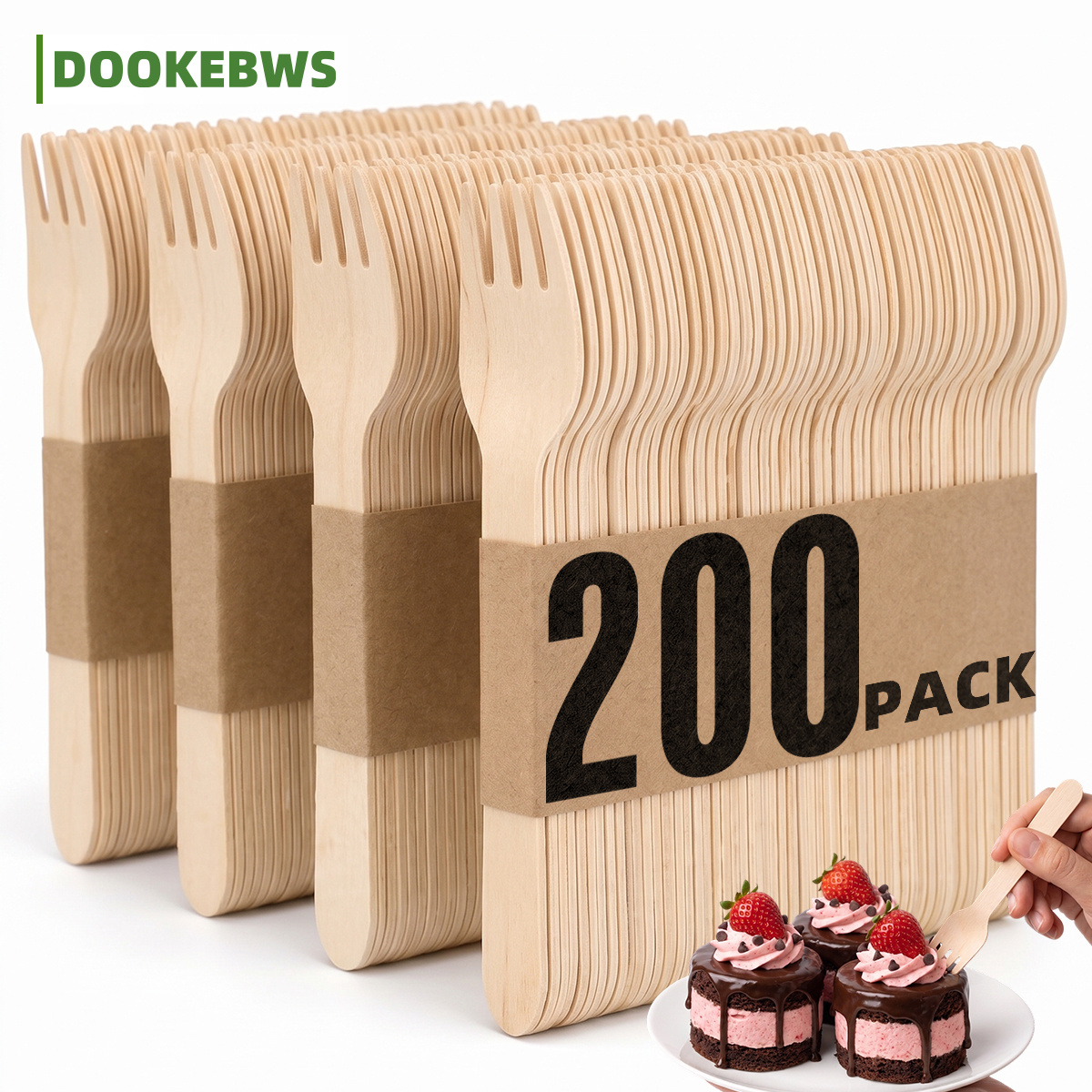 TEMU Confezione da 200 forchette in legno di - usa e getta adatte per barbecue, picnic, feste | Posate in di adatte per salsicce, frutta, pasti , per