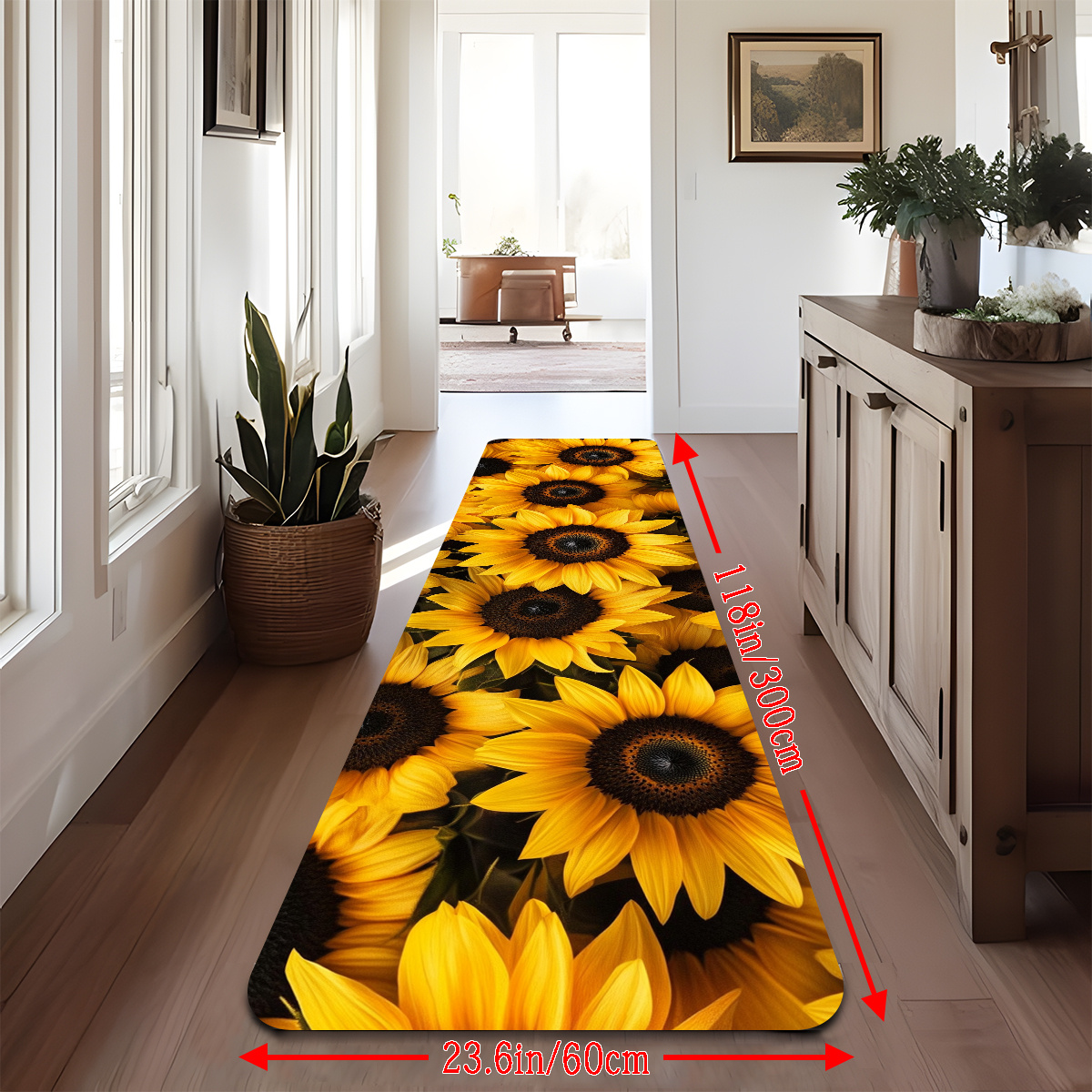 TEMU 1pc Spring Sunflower Runner Carpet, 1.0 Cm Thick With Non-slip Backing, In Multiple Colors, Suitable For Bathroom Mats, Hallway Runners, Bedside