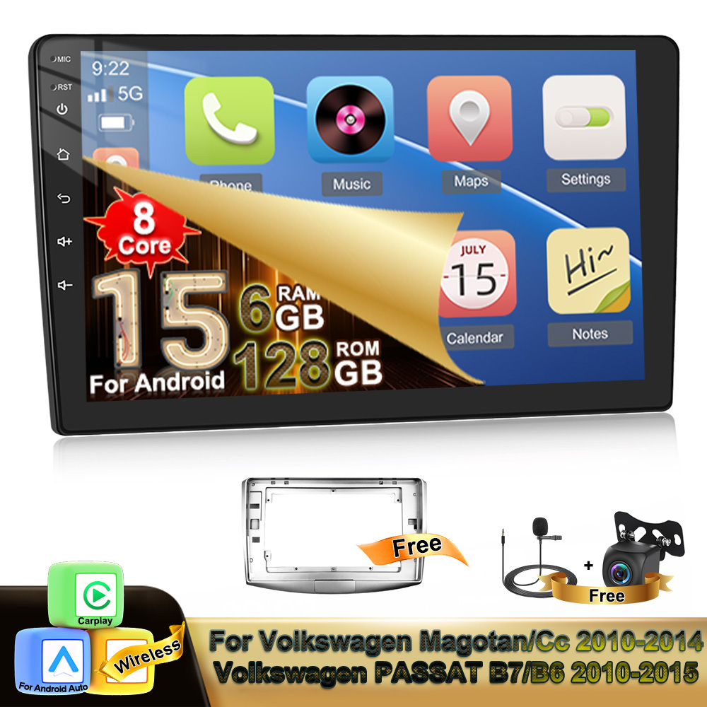 10.1 Inch Touch Screen Car Stereo Auto Radio | For Vw B7 B6 Cc 2010-2015, Supports /eq/wifi, Double Usb, Frame, Rearview Camera, Mic, Auto, 15/4+64gb, Camecho, Without Battery