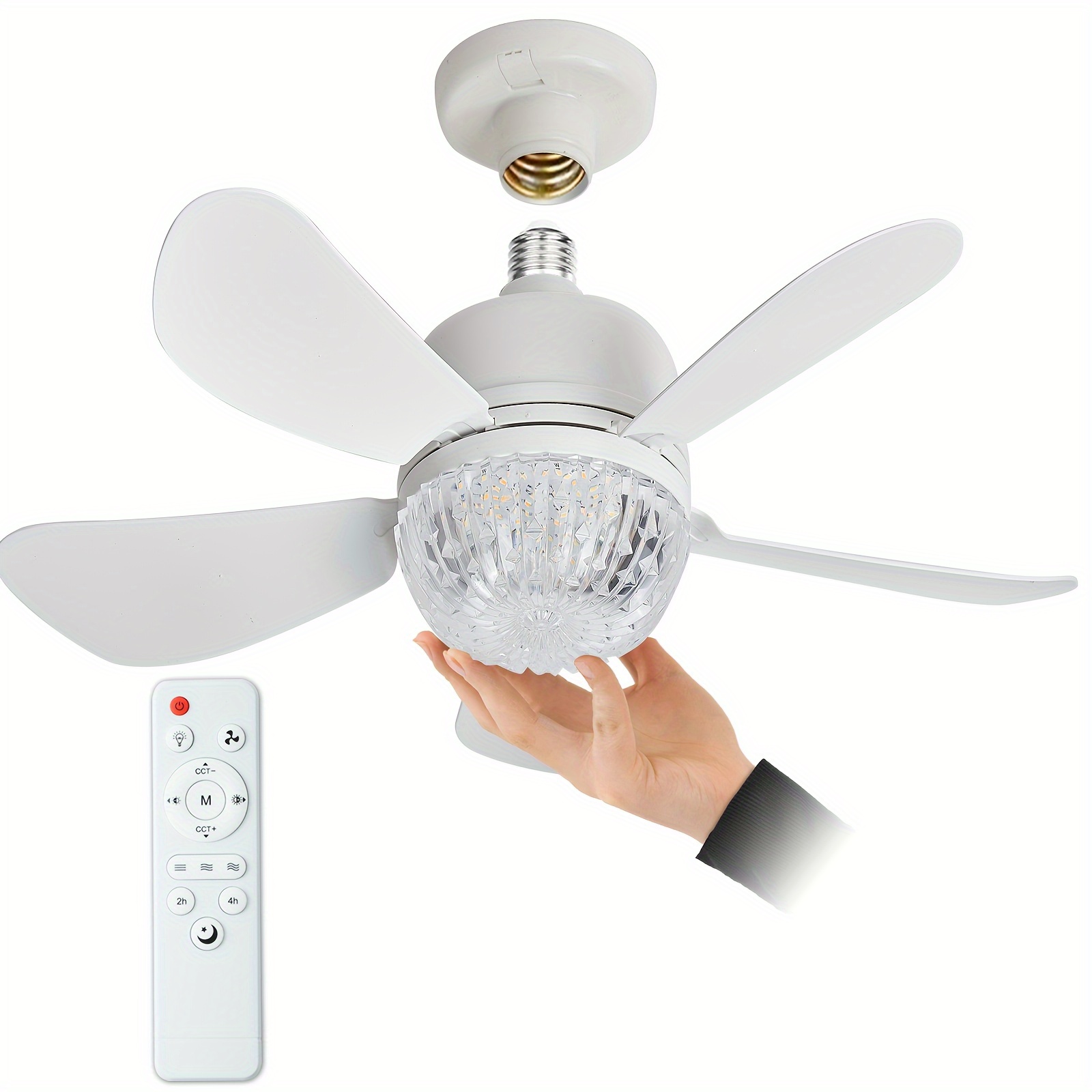 

1pc Wagudo Elegant White Led Ceiling Fan With Remote Control - 3-, Dimmable, Plug-in Light Socket, E27/e26 Base - Ideal For Kitchen, Bedroom & Small Rooms, Perfect Christmas Decor