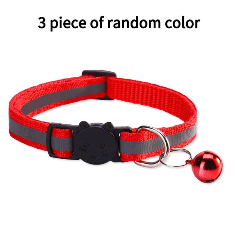 TEMU 3pcs Set (random Colors) Of Reflective Cat Collars With Bells And Safety Clasps - Fluorescent Pet Cat Collars, Available In 3 Colors, No