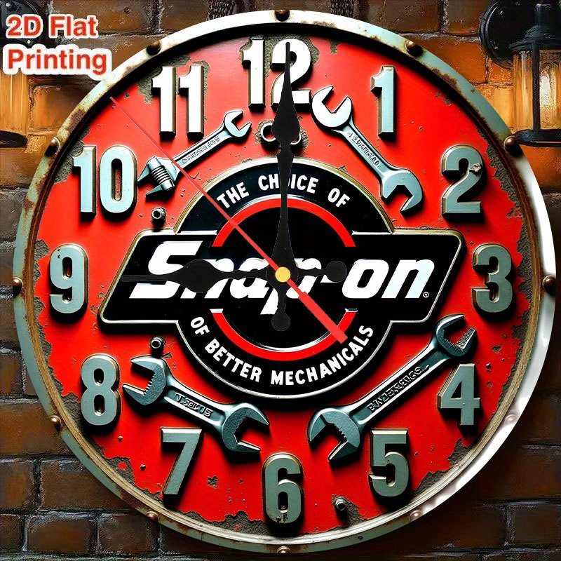 TEMU 1pc Clip-on Silent Wall Clock, Quartz Movement With Auto Shut-off Function - Vintage Industrial Wrench-style Round Clock, Suitable For Cafes And