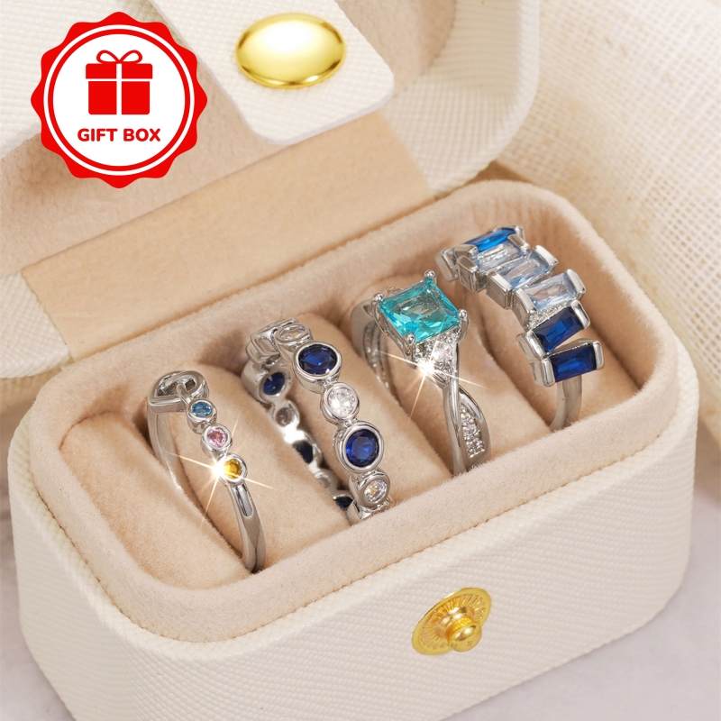4pc Elegant Multi-Color Synthetic Zirconia Stackable Ring Set
