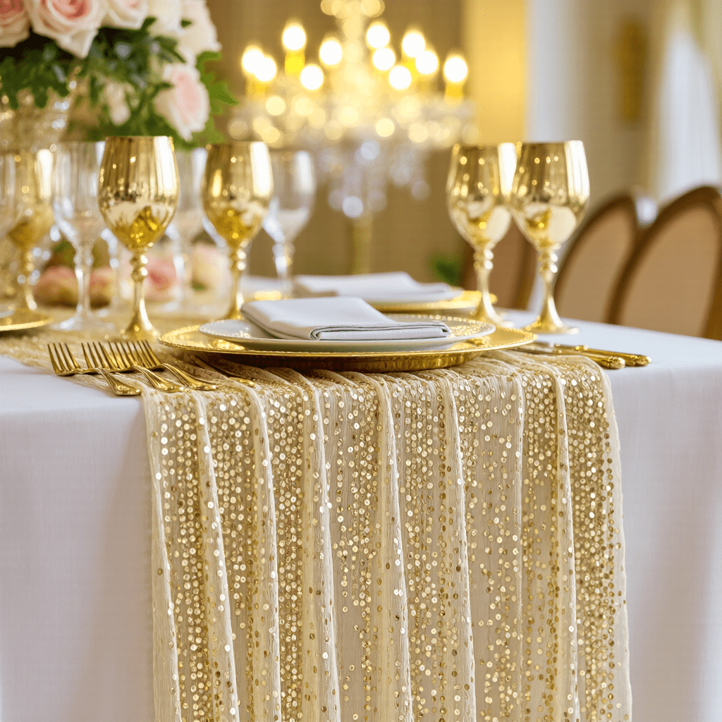 E-shop Edler goldener Pailletten-Tischläufer - Funkelnder goldener Hochzeit, , Weihnachts, Thanksgiving, Valentinstags, Geburtstags, Partydekor -