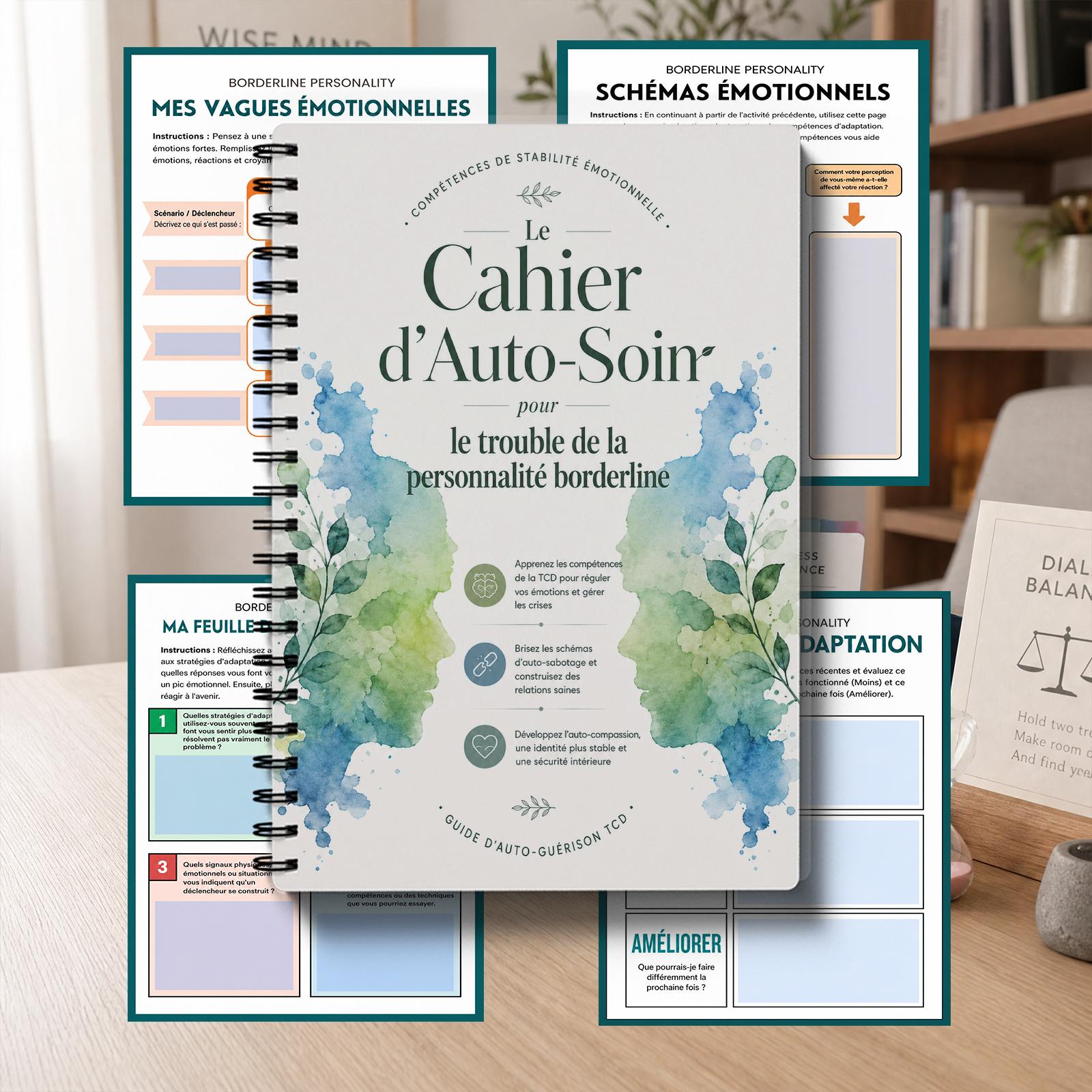 TEMU Cahier d'exercices de compétences BPD en , avec DBT/CBT, Journal de santé mentale guidé pour troubles de la avec journal d'événements