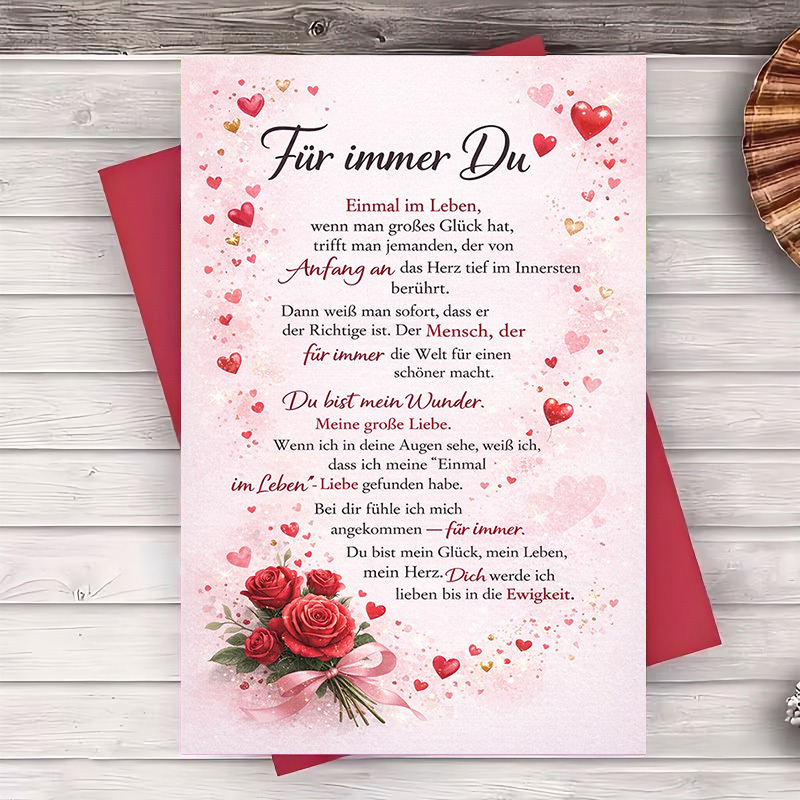 E-shop 1 Grußkarte + 1 Umschlag – Romantische Liebeskarte mit herzlicher Botschaft Rosen – für Jubiläen, Hochzeiten oder besondere , um tiefe Zuneigung