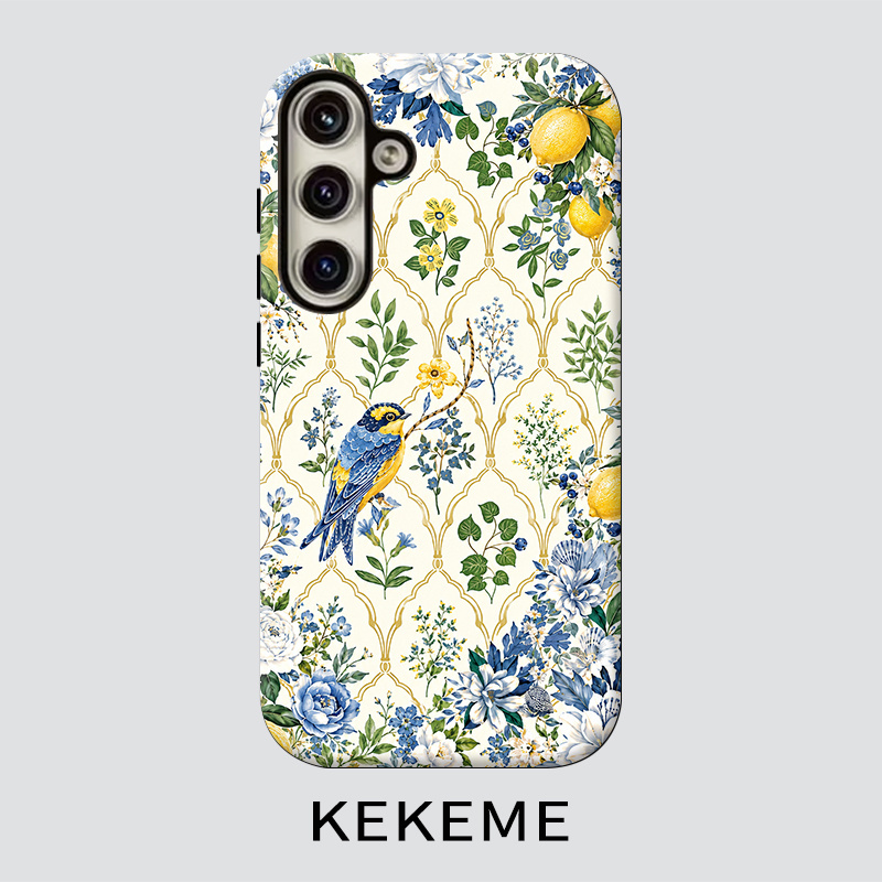 TEMU Phone Case - Kekeme Lemon Flower Bird Philin 2-in-1 Applicable For Galaxy S26 S25 S24 S23 S22 S21 S21  S21 Fe Edge S20 A15 A16 A17 A23 A32 A34