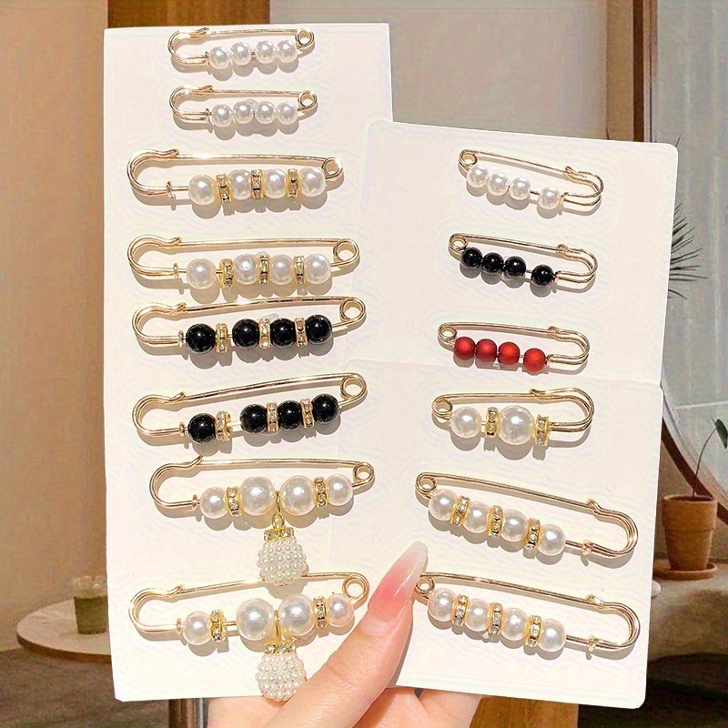 TEMU 14pcs Elegant Brooch Set- Versatile Fashion Accessory For Dresses, Hats, And Shawls , Alloy/plastic